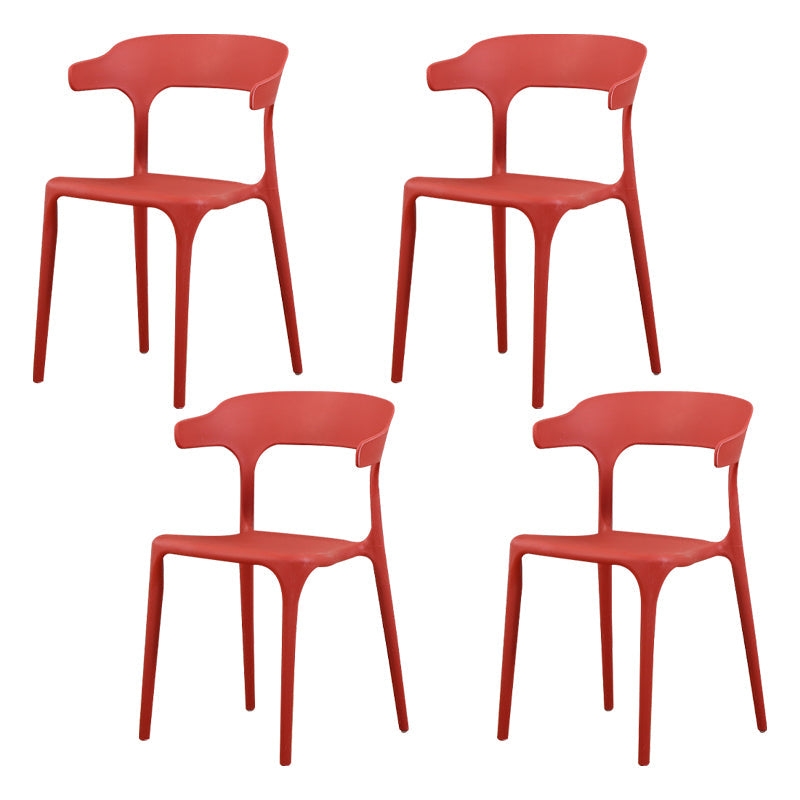 Modern Plastic Indoor-Outdoor Chair Home Stackable Open Back Dining Side Chair with Arm Red 4 Piece Set Clearhalo ' kitchen&dining_furn' 'Dining Chairs' 'Dining Tables & Seating' 'dining_chair' 'furn' 'furn_dining_chair' 'Furniture' 'furniture_dining_chair' 'Kitchen & Dining Furniture' 'kitchen' 3872351