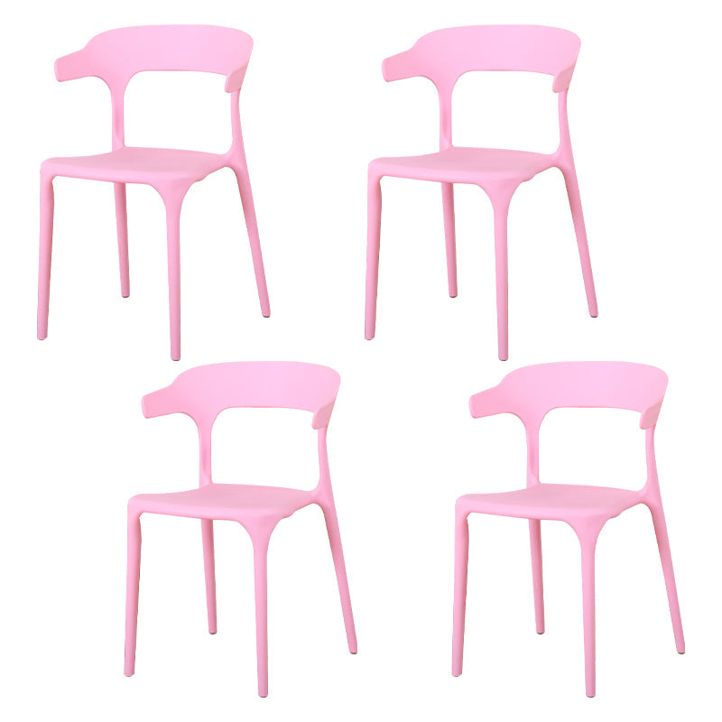Modern Plastic Indoor-Outdoor Chair Home Stackable Open Back Dining Side Chair with Arm Pink 4 Piece Set Clearhalo ' kitchen&dining_furn' 'Dining Chairs' 'Dining Tables & Seating' 'dining_chair' 'furn' 'furn_dining_chair' 'Furniture' 'furniture_dining_chair' 'Kitchen & Dining Furniture' 'kitchen' 3872354