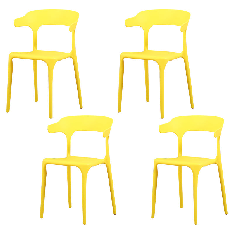 Modern Plastic Indoor-Outdoor Chair Home Stackable Open Back Dining Side Chair with Arm Yellow 4 Piece Set Clearhalo ' kitchen&dining_furn' 'Dining Chairs' 'Dining Tables & Seating' 'dining_chair' 'furn' 'furn_dining_chair' 'Furniture' 'furniture_dining_chair' 'Kitchen & Dining Furniture' 'kitchen' 3872357