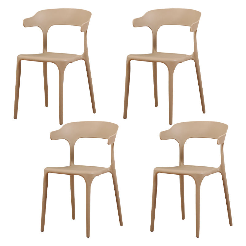 Modern Plastic Indoor-Outdoor Chair Home Stackable Open Back Dining Side Chair with Arm Camel 4 Piece Set Clearhalo ' kitchen&dining_furn' 'Dining Chairs' 'Dining Tables & Seating' 'dining_chair' 'furn' 'furn_dining_chair' 'Furniture' 'furniture_dining_chair' 'Kitchen & Dining Furniture' 'kitchen' 3872366