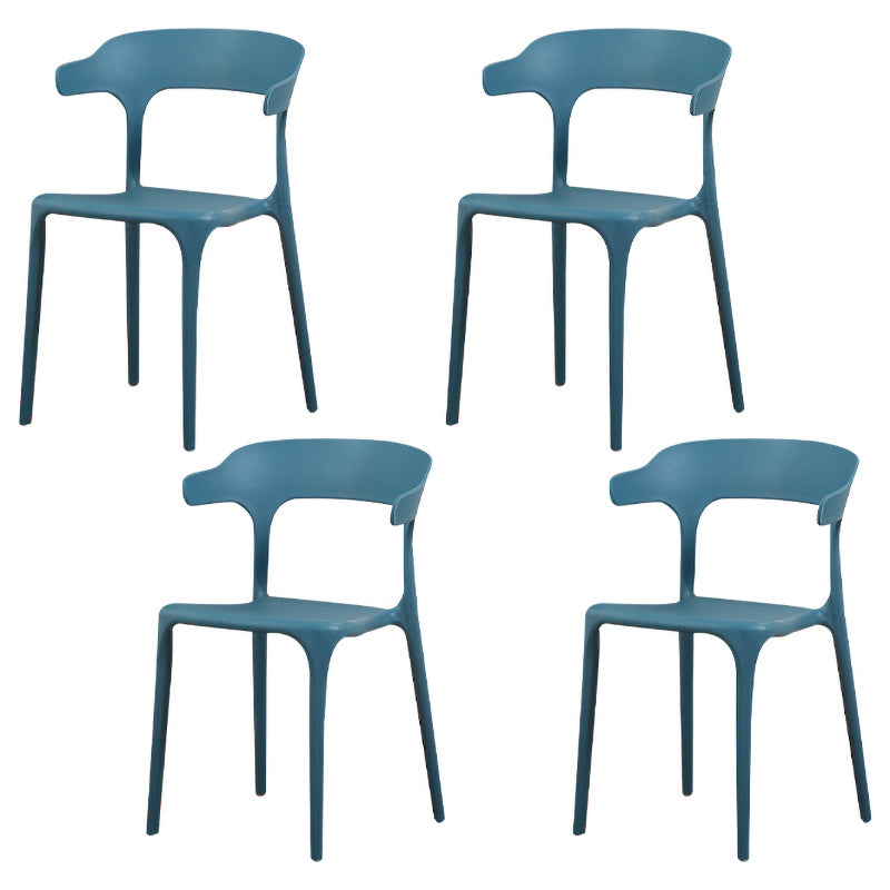 Modern Plastic Indoor-Outdoor Chair Home Stackable Open Back Dining Side Chair with Arm Dark Blue 4 Piece Set Clearhalo ' kitchen&dining_furn' 'Dining Chairs' 'Dining Tables & Seating' 'dining_chair' 'furn' 'furn_dining_chair' 'Furniture' 'furniture_dining_chair' 'Kitchen & Dining Furniture' 'kitchen' 3872369