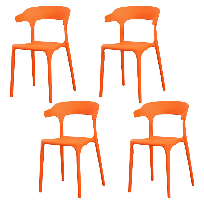 Modern Plastic Indoor-Outdoor Chair Home Stackable Open Back Dining Side Chair with Arm Orange-Red 4 Piece Set Clearhalo ' kitchen&dining_furn' 'Dining Chairs' 'Dining Tables & Seating' 'dining_chair' 'furn' 'furn_dining_chair' 'Furniture' 'furniture_dining_chair' 'Kitchen & Dining Furniture' 'kitchen' 3872375