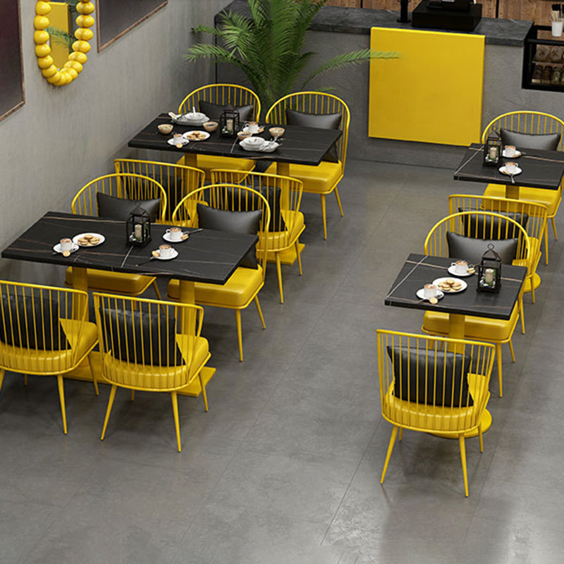 Industrial Dining Table Black Sintered Stone Table with Yellow Metal Base for Dining Room Clearhalo ' dining_table' 'Dining Tables & Seating' 'Dining Tables' 'furn' 'furn_dining_table' 'Furniture' 'furniture_dining_table' 'Kitchen & Dining Furniture' 'kitchen&dining_furn' 'kitchen' 'kitchen_dining_table' 3875600
