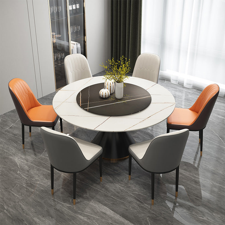 Modern Style Sintered Stone Dining Table Single Pedestal Base Round Table for Home with Turntable Clearhalo ' dining_table' 'Dining Tables & Seating' 'Dining Tables' 'furn' 'furn_dining_table' 'Furniture' 'furniture_dining_table' 'Kitchen & Dining Furniture' 'kitchen&dining_furn' 'kitchen' 'kitchen_dining_table' 3875611