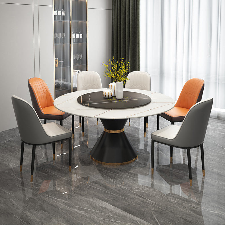 Modern Style Sintered Stone Dining Table Single Pedestal Base Round Table for Home with Turntable Clearhalo ' dining_table' 'Dining Tables & Seating' 'Dining Tables' 'furn' 'furn_dining_table' 'Furniture' 'furniture_dining_table' 'Kitchen & Dining Furniture' 'kitchen&dining_furn' 'kitchen' 'kitchen_dining_table' 3875612