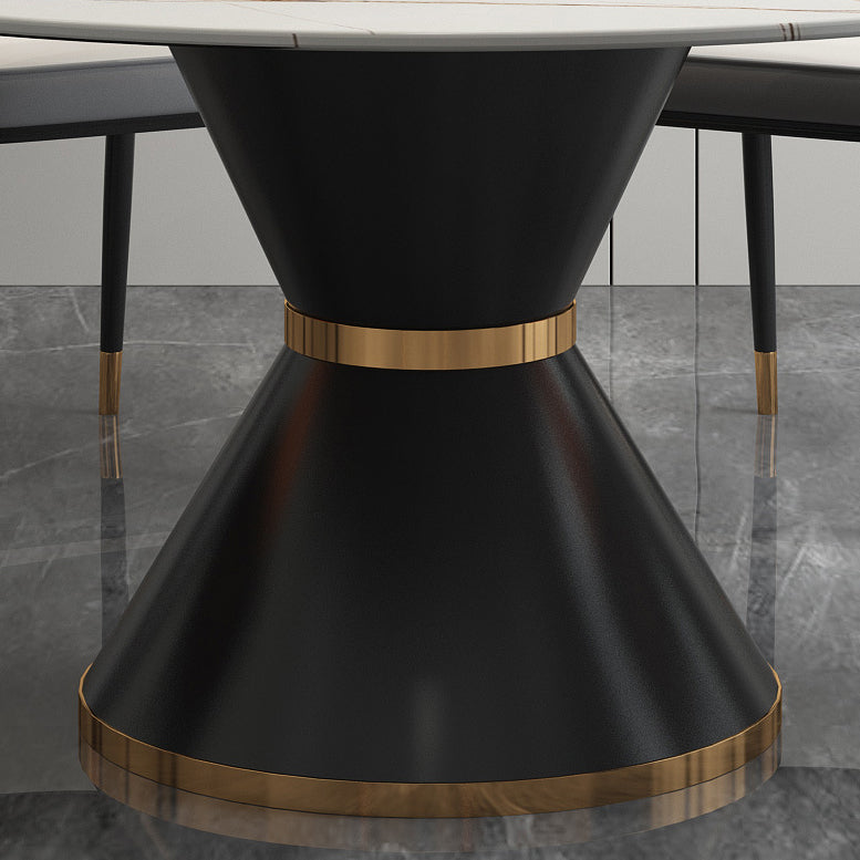 Modern Style Sintered Stone Dining Table Single Pedestal Base Round Table for Home with Turntable Clearhalo ' dining_table' 'Dining Tables & Seating' 'Dining Tables' 'furn' 'furn_dining_table' 'Furniture' 'furniture_dining_table' 'Kitchen & Dining Furniture' 'kitchen&dining_furn' 'kitchen' 'kitchen_dining_table' 3875617