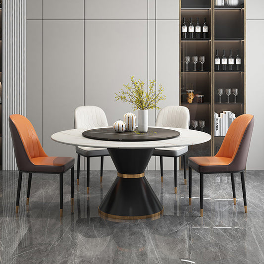 Modern Style Sintered Stone Dining Table Single Pedestal Base Round Table for Home with Turntable