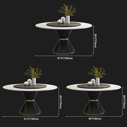 Modern Style Sintered Stone Dining Table Single Pedestal Base Round Table for Home with Turntable