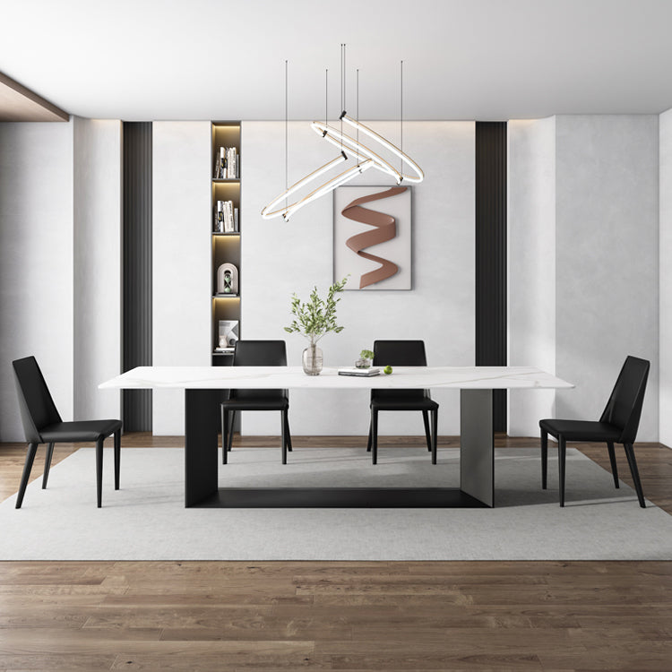 Glam White Kitchen Dining Table Sintered Stone Standard Dining Table with Trestle Base Clearhalo ' dining_table' 'Dining Tables & Seating' 'Dining Tables' 'furn' 'furn_dining_table' 'Furniture' 'furniture_dining_table' 'Kitchen & Dining Furniture' 'kitchen&dining_furn' 'kitchen' 'kitchen_dining_table' 3875637