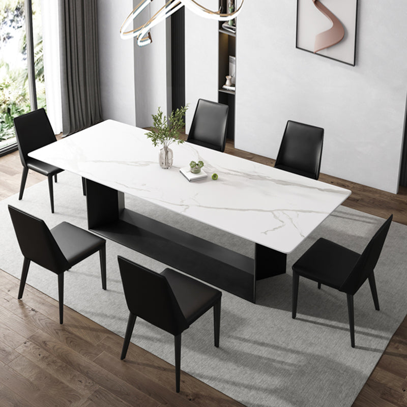 Glam White Kitchen Dining Table Sintered Stone Standard Dining Table with Trestle Base Clearhalo ' dining_table' 'Dining Tables & Seating' 'Dining Tables' 'furn' 'furn_dining_table' 'Furniture' 'furniture_dining_table' 'Kitchen & Dining Furniture' 'kitchen&dining_furn' 'kitchen' 'kitchen_dining_table' 3875639