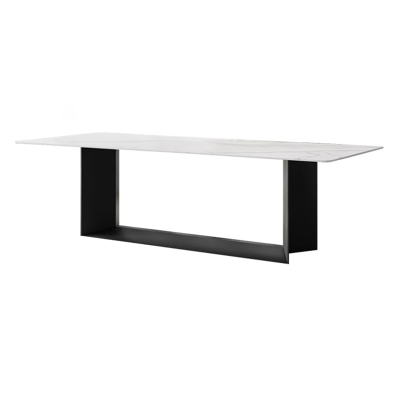 Glam White Kitchen Dining Table Sintered Stone Standard Dining Table with Trestle Base Without Chairs Clearhalo ' dining_table' 'Dining Tables & Seating' 'Dining Tables' 'furn' 'furn_dining_table' 'Furniture' 'furniture_dining_table' 'Kitchen & Dining Furniture' 'kitchen&dining_furn' 'kitchen' 'kitchen_dining_table' 3875641