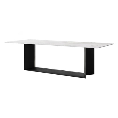 Glam White Kitchen Dining Table Sintered Stone Standard Dining Table with Trestle Base Without Chairs Clearhalo ' dining_table' 'Dining Tables & Seating' 'Dining Tables' 'furn' 'furn_dining_table' 'Furniture' 'furniture_dining_table' 'Kitchen & Dining Furniture' 'kitchen&dining_furn' 'kitchen' 'kitchen_dining_table' 3875641