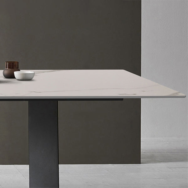 Glam White Kitchen Dining Table Sintered Stone Standard Dining Table with Trestle Base Clearhalo ' dining_table' 'Dining Tables & Seating' 'Dining Tables' 'furn' 'furn_dining_table' 'Furniture' 'furniture_dining_table' 'Kitchen & Dining Furniture' 'kitchen&dining_furn' 'kitchen' 'kitchen_dining_table' 3875643