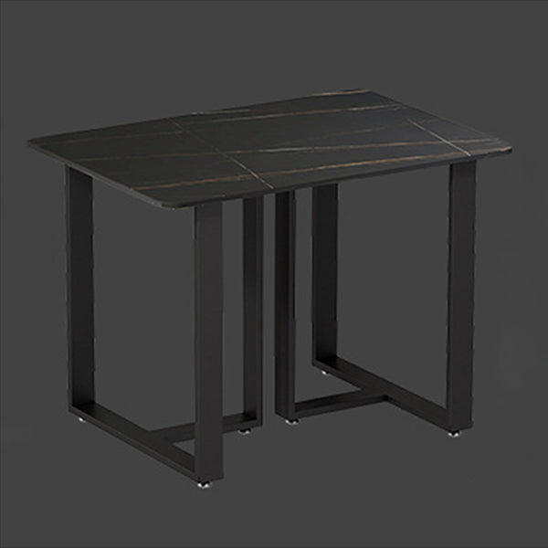 Industrial Dining Table Sintered Stone Table with Double Pedestal for Dining Room Black 23.6"L x 23.6"W x 29.5"H Without Chairs Clearhalo ' dining_table' 'Dining Tables & Seating' 'Dining Tables' 'furn' 'furn_dining_table' 'Furniture' 'furniture_dining_table' 'Kitchen & Dining Furniture' 'kitchen&dining_furn' 'kitchen' 'kitchen_dining_table' 3875646