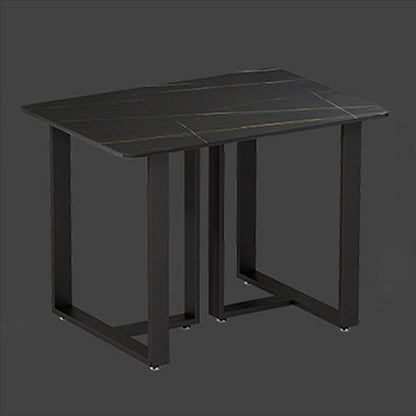 Industrial Dining Table Sintered Stone Table with Double Pedestal for Dining Room Black 23.6"L x 23.6"W x 29.5"H Without Chairs Clearhalo ' dining_table' 'Dining Tables & Seating' 'Dining Tables' 'furn' 'furn_dining_table' 'Furniture' 'furniture_dining_table' 'Kitchen & Dining Furniture' 'kitchen&dining_furn' 'kitchen' 'kitchen_dining_table' 3875646
