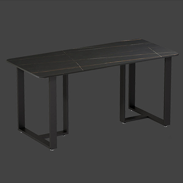 Industrial Dining Table Sintered Stone Table with Double Pedestal for Dining Room Black Without Chairs Clearhalo ' dining_table' 'Dining Tables & Seating' 'Dining Tables' 'furn' 'furn_dining_table' 'Furniture' 'furniture_dining_table' 'Kitchen & Dining Furniture' 'kitchen&dining_furn' 'kitchen' 'kitchen_dining_table' 3875650