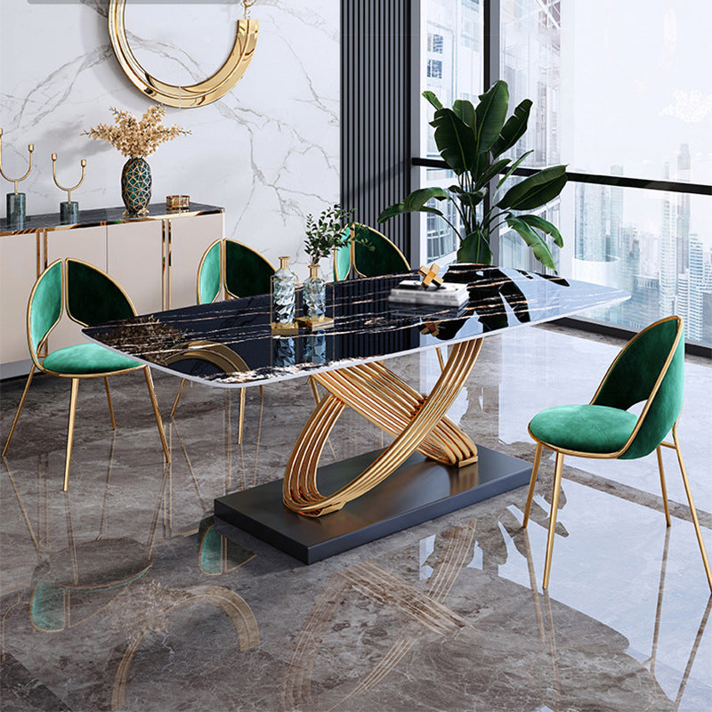 Rectangle Pedestal Luxury Dining Table Three-Color Fixed Table of Sintered Stone Black Without Chairs Clearhalo ' dining_table' 'Dining Tables & Seating' 'Dining Tables' 'furn' 'furn_dining_table' 'Furniture' 'furniture_dining_table' 'Kitchen & Dining Furniture' 'kitchen&dining_furn' 'kitchen' 'kitchen_dining_table' 3875672