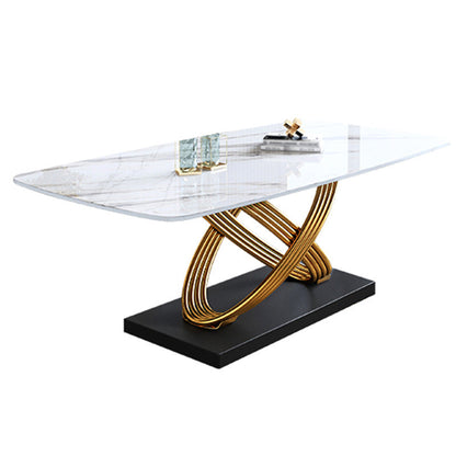 Rectangle Pedestal Luxury Dining Table Three-Color Fixed Table of Sintered Stone White Without Chairs Clearhalo ' dining_table' 'Dining Tables & Seating' 'Dining Tables' 'furn' 'furn_dining_table' 'Furniture' 'furniture_dining_table' 'Kitchen & Dining Furniture' 'kitchen&dining_furn' 'kitchen' 'kitchen_dining_table' 3875675