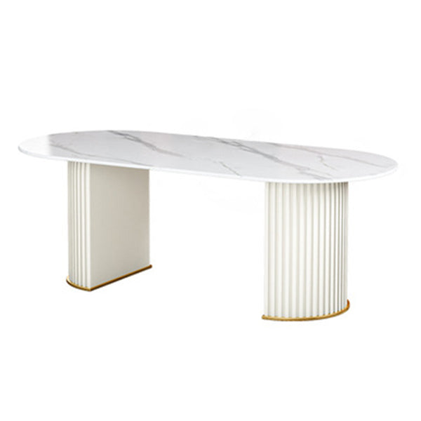 Oval Sintered Stone White Tone Dining Table Glam Double Pedestal Table for Dining Room White Without Chairs Clearhalo ' dining_table' 'Dining Tables & Seating' 'Dining Tables' 'furn' 'furn_dining_table' 'Furniture' 'furniture_dining_table' 'Kitchen & Dining Furniture' 'kitchen&dining_furn' 'kitchen' 'kitchen_dining_table' 3875722