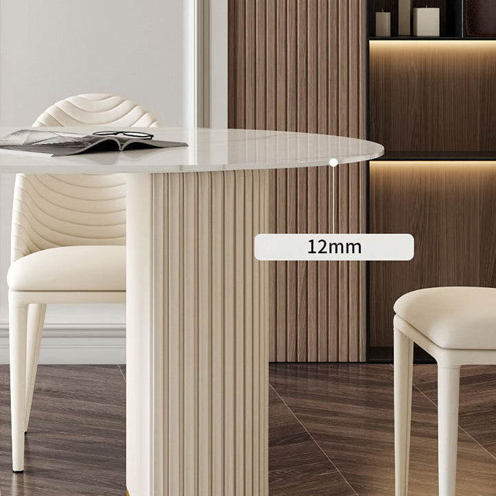 Oval Sintered Stone White Tone Dining Table Glam Double Pedestal Table for Dining Room Clearhalo ' dining_table' 'Dining Tables & Seating' 'Dining Tables' 'furn' 'furn_dining_table' 'Furniture' 'furniture_dining_table' 'Kitchen & Dining Furniture' 'kitchen&dining_furn' 'kitchen' 'kitchen_dining_table' 3875724
