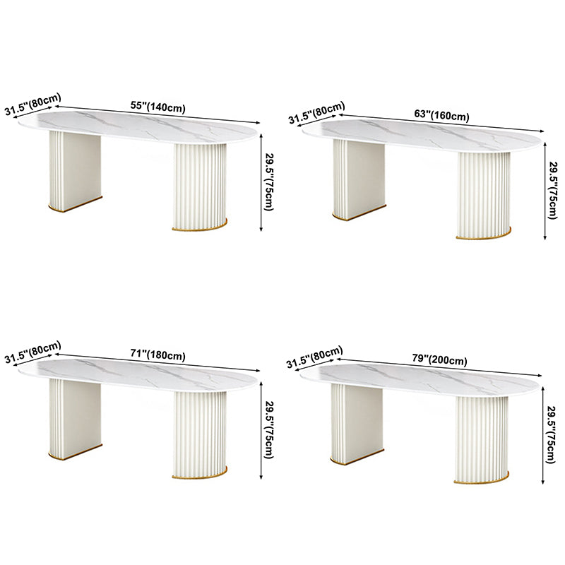 Oval Sintered Stone White Tone Dining Table Glam Double Pedestal Table for Dining Room Clearhalo ' dining_table' 'Dining Tables & Seating' 'Dining Tables' 'furn' 'furn_dining_table' 'Furniture' 'furniture_dining_table' 'Kitchen & Dining Furniture' 'kitchen&dining_furn' 'kitchen' 'kitchen_dining_table' 3875727