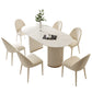 Oval Sintered Stone White Tone Dining Table Glam Double Pedestal Table for Dining Room Clearhalo ' dining_table' 'Dining Tables & Seating' 'Dining Tables' 'furn' 'furn_dining_table' 'Furniture' 'furniture_dining_table' 'Kitchen & Dining Furniture' 'kitchen&dining_furn' 'kitchen' 'kitchen_dining_table' 3875728