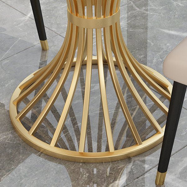 Round Pedestal Glam Dining Table Two-Color Fixed Table of Sintered Stone Clearhalo ' dining_table' 'Dining Tables & Seating' 'Dining Tables' 'furn' 'furn_dining_table' 'Furniture' 'furniture_dining_table' 'Kitchen & Dining Furniture' 'kitchen&dining_furn' 'kitchen' 'kitchen_dining_table' 3875739