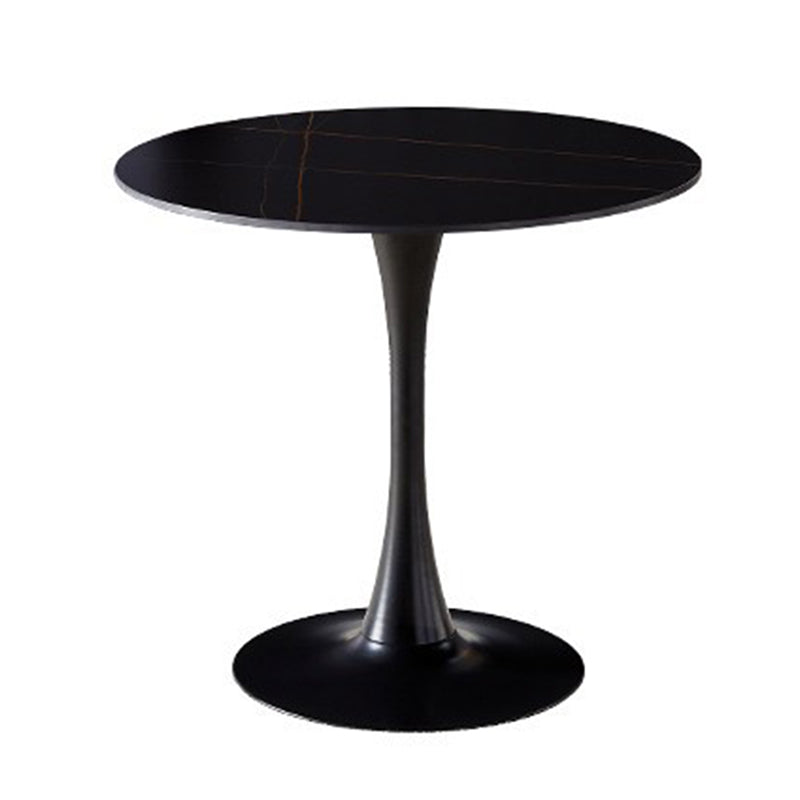 Round Tulip Base Modern Dining Table Two-Color Fixed Table with Sintered Stone Black Without Chairs Clearhalo ' dining_table' 'Dining Tables & Seating' 'Dining Tables' 'furn' 'furn_dining_table' 'Furniture' 'furniture_dining_table' 'Kitchen & Dining Furniture' 'kitchen&dining_furn' 'kitchen' 'kitchen_dining_table' 3875763