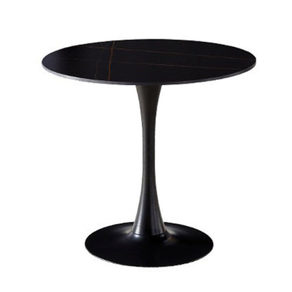 Round Tulip Base Modern Dining Table Two-Color Fixed Table with Sintered Stone Black Without Chairs Clearhalo ' dining_table' 'Dining Tables & Seating' 'Dining Tables' 'furn' 'furn_dining_table' 'Furniture' 'furniture_dining_table' 'Kitchen & Dining Furniture' 'kitchen&dining_furn' 'kitchen' 'kitchen_dining_table' 3875763