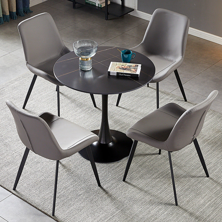 Round Tulip Base Modern Dining Table Two-Color Fixed Table with Sintered Stone Clearhalo ' dining_table' 'Dining Tables & Seating' 'Dining Tables' 'furn' 'furn_dining_table' 'Furniture' 'furniture_dining_table' 'Kitchen & Dining Furniture' 'kitchen&dining_furn' 'kitchen' 'kitchen_dining_table' 3875767
