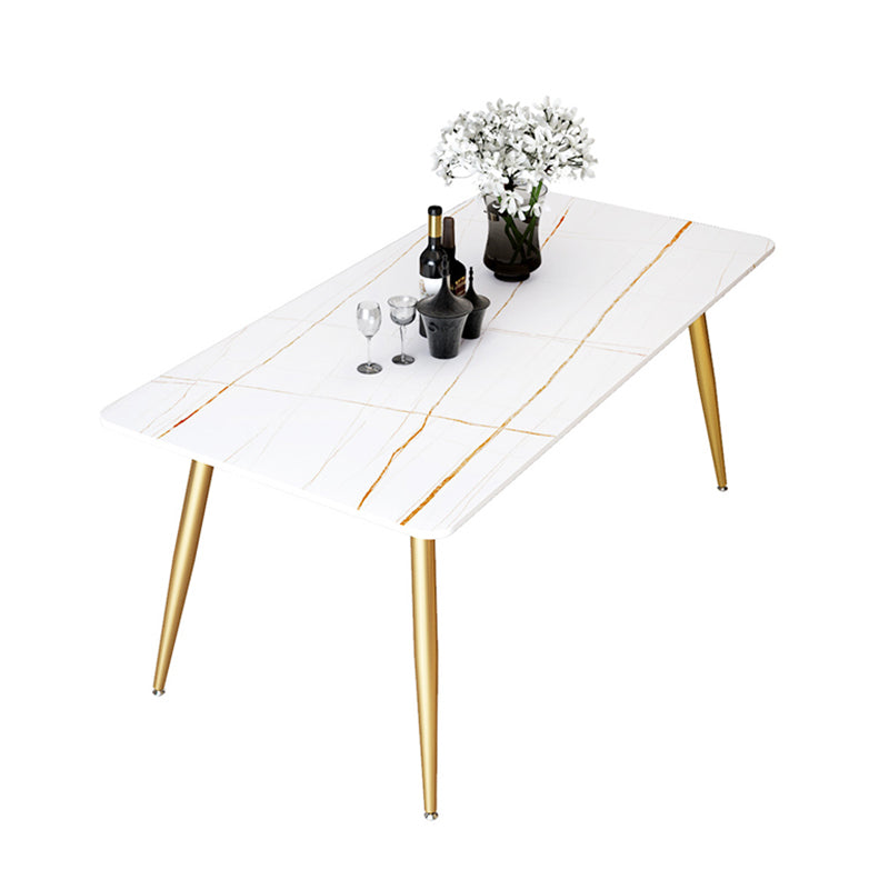 Metal Traditional Luxury Rectangle Table Sintered Stone Dining Table with 4 Legs White Gold Without Chairs Clearhalo ' dining_table' 'Dining Tables & Seating' 'Dining Tables' 'furn' 'furn_dining_table' 'Furniture' 'furniture_dining_table' 'Kitchen & Dining Furniture' 'kitchen&dining_furn' 'kitchen' 'kitchen_dining_table' 3875811