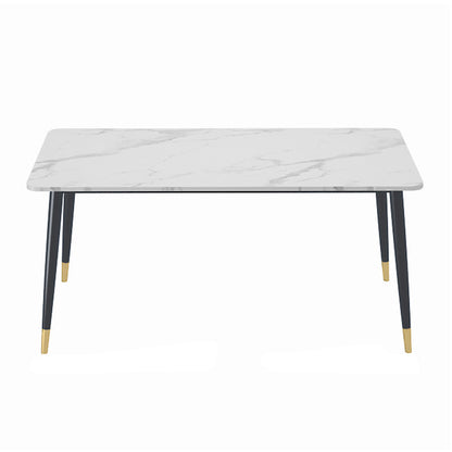 Glam Sintered Stone Kitchen Dining Table White Kitchen Dining Table with 4 Legs Base Black Without Chairs Clearhalo ' dining_table' 'Dining Tables & Seating' 'Dining Tables' 'furn' 'furn_dining_table' 'Furniture' 'furniture_dining_table' 'Kitchen & Dining Furniture' 'kitchen&dining_furn' 'kitchen' 'kitchen_dining_table' 3875842