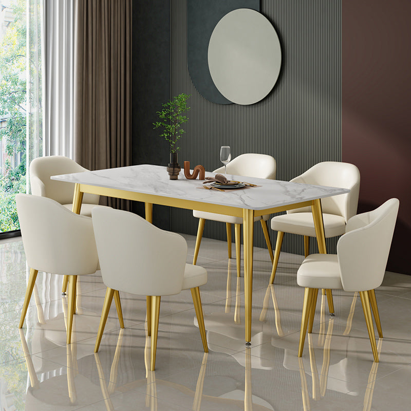 Glam Sintered Stone Kitchen Dining Table White Kitchen Dining Table with 4 Legs Base Clearhalo ' dining_table' 'Dining Tables & Seating' 'Dining Tables' 'furn' 'furn_dining_table' 'Furniture' 'furniture_dining_table' 'Kitchen & Dining Furniture' 'kitchen&dining_furn' 'kitchen' 'kitchen_dining_table' 3875845