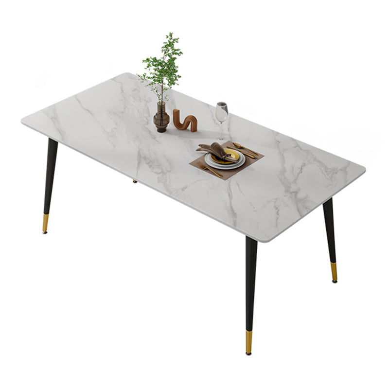 Glam Sintered Stone Kitchen Dining Table White Kitchen Dining Table with 4 Legs Base Clearhalo ' dining_table' 'Dining Tables & Seating' 'Dining Tables' 'furn' 'furn_dining_table' 'Furniture' 'furniture_dining_table' 'Kitchen & Dining Furniture' 'kitchen&dining_furn' 'kitchen' 'kitchen_dining_table' 3875846