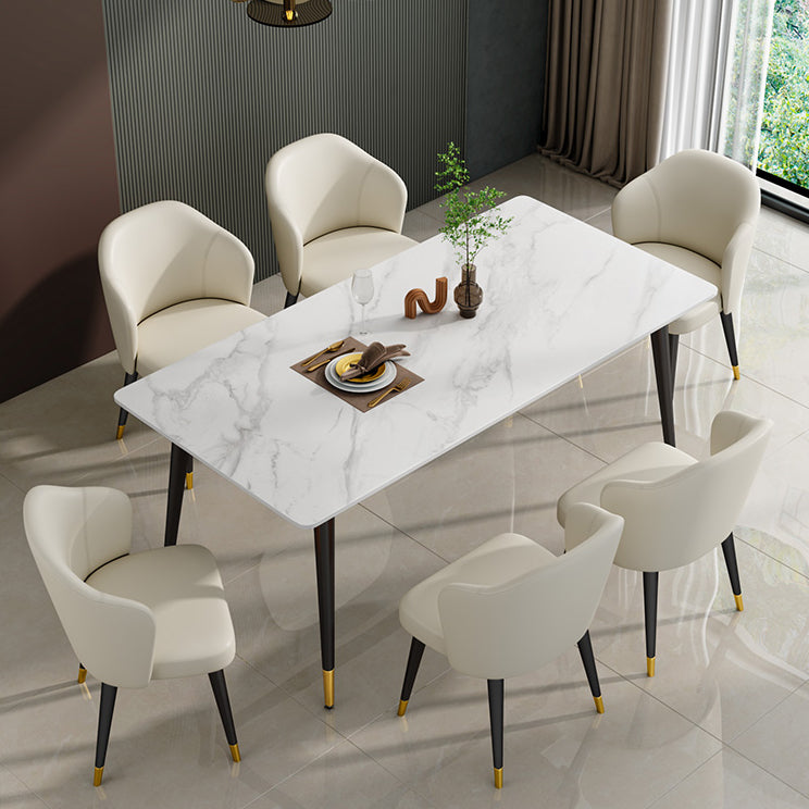 Glam Sintered Stone Kitchen Dining Table White Kitchen Dining Table with 4 Legs Base Clearhalo ' dining_table' 'Dining Tables & Seating' 'Dining Tables' 'furn' 'furn_dining_table' 'Furniture' 'furniture_dining_table' 'Kitchen & Dining Furniture' 'kitchen&dining_furn' 'kitchen' 'kitchen_dining_table' 3875855