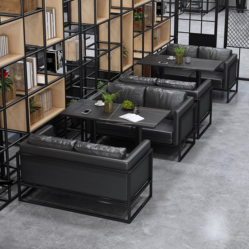 Industrial Style Sintered Stone Dinner Room Kitchen Table Black Table with Black Frame Clearhalo ' dining_table' 'Dining Tables & Seating' 'Dining Tables' 'furn' 'furn_dining_table' 'Furniture' 'furniture_dining_table' 'Kitchen & Dining Furniture' 'kitchen&dining_furn' 'kitchen' 'kitchen_dining_table' 3875911