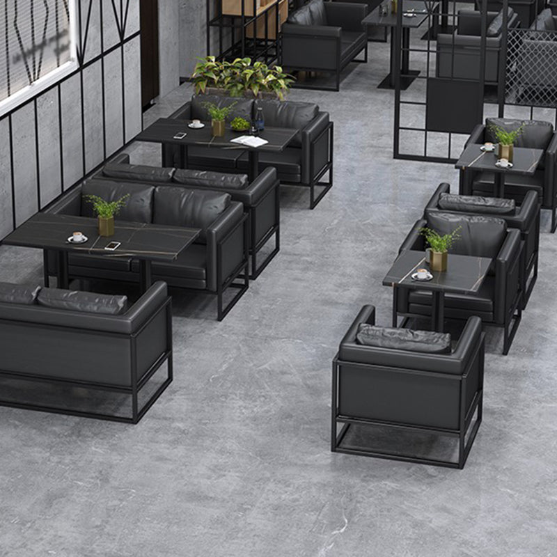 Industrial Style Sintered Stone Dinner Room Kitchen Table Black Table with Black Frame Clearhalo ' dining_table' 'Dining Tables & Seating' 'Dining Tables' 'furn' 'furn_dining_table' 'Furniture' 'furniture_dining_table' 'Kitchen & Dining Furniture' 'kitchen&dining_furn' 'kitchen' 'kitchen_dining_table' 3875912