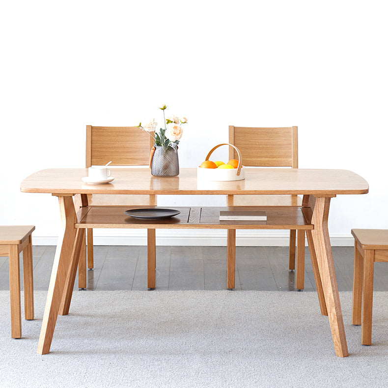 Storage Oak Wood Dining Table in Nature Rectangle Kitchen Table with 4 Legs Clearhalo ' dining_table' 'Dining Tables & Seating' 'Dining Tables' 'furn' 'furn_dining_table' 'Furniture' 'furniture_dining_table' 'Kitchen & Dining Furniture' 'kitchen&dining_furn' 'kitchen' 'kitchen_dining_table' 3875920