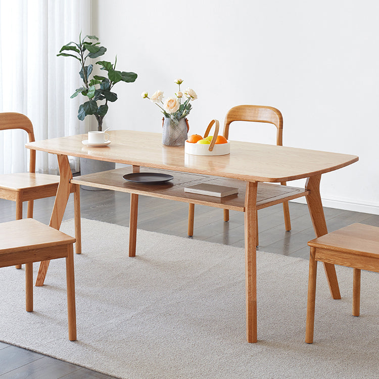 Storage Oak Wood Dining Table in Nature Rectangle Kitchen Table with 4 Legs Clearhalo ' dining_table' 'Dining Tables & Seating' 'Dining Tables' 'furn' 'furn_dining_table' 'Furniture' 'furniture_dining_table' 'Kitchen & Dining Furniture' 'kitchen&dining_furn' 'kitchen' 'kitchen_dining_table' 3875921