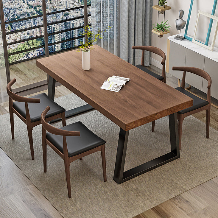 Simple Solid Wood Kitchen Dining Table Brown Rectangle Shape Dining Table with Double Pedestal Base Clearhalo ' dining_table' 'Dining Tables & Seating' 'Dining Tables' 'furn' 'furn_dining_table' 'Furniture' 'furniture_dining_table' 'Kitchen & Dining Furniture' 'kitchen&dining_furn' 'kitchen' 'kitchen_dining_table' 3875960