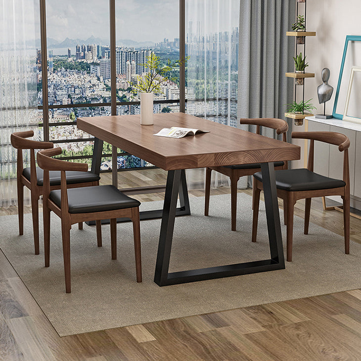 Simple Solid Wood Kitchen Dining Table Brown Rectangle Shape Dining Table with Double Pedestal Base Clearhalo ' dining_table' 'Dining Tables & Seating' 'Dining Tables' 'furn' 'furn_dining_table' 'Furniture' 'furniture_dining_table' 'Kitchen & Dining Furniture' 'kitchen&dining_furn' 'kitchen' 'kitchen_dining_table' 3875961