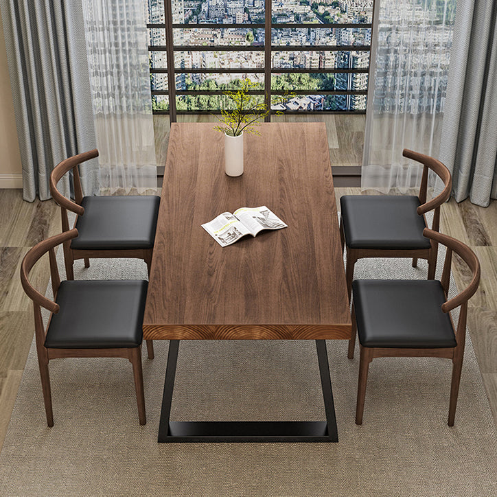 Simple Solid Wood Kitchen Dining Table Brown Rectangle Shape Dining Table with Double Pedestal Base Clearhalo ' dining_table' 'Dining Tables & Seating' 'Dining Tables' 'furn' 'furn_dining_table' 'Furniture' 'furniture_dining_table' 'Kitchen & Dining Furniture' 'kitchen&dining_furn' 'kitchen' 'kitchen_dining_table' 3875963