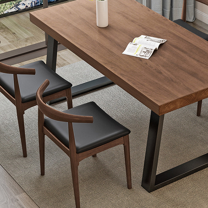 Simple Solid Wood Kitchen Dining Table Brown Rectangle Shape Dining Table with Double Pedestal Base Clearhalo ' dining_table' 'Dining Tables & Seating' 'Dining Tables' 'furn' 'furn_dining_table' 'Furniture' 'furniture_dining_table' 'Kitchen & Dining Furniture' 'kitchen&dining_furn' 'kitchen' 'kitchen_dining_table' 3875965