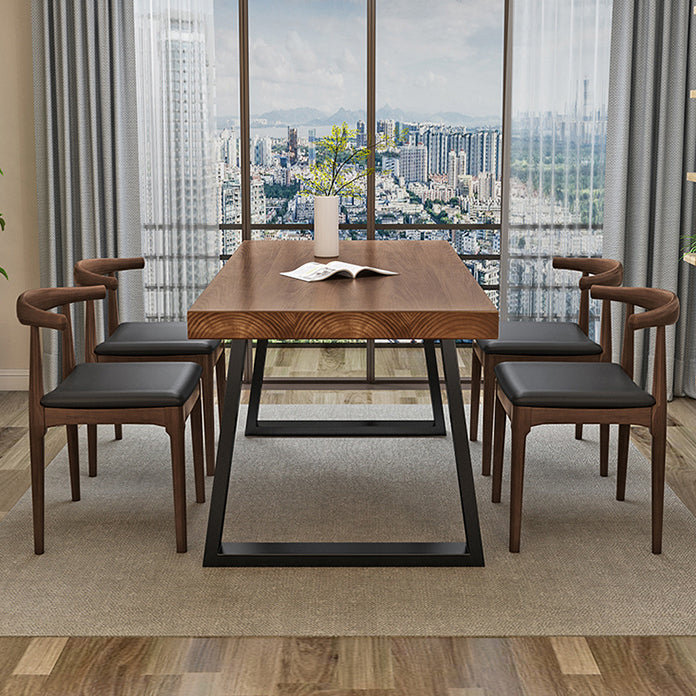 Simple Solid Wood Kitchen Dining Table Brown Rectangle Shape Dining Table with Double Pedestal Base Clearhalo ' dining_table' 'Dining Tables & Seating' 'Dining Tables' 'furn' 'furn_dining_table' 'Furniture' 'furniture_dining_table' 'Kitchen & Dining Furniture' 'kitchen&dining_furn' 'kitchen' 'kitchen_dining_table' 3875967