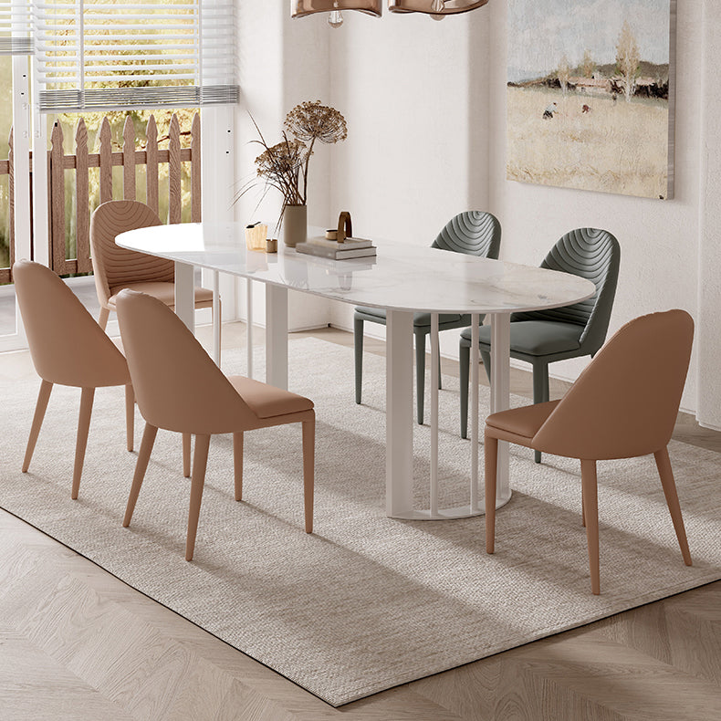 Metal Modern Double Pedestal Dining Table Sintered Stone Top Table for Dining Room and Kitchen Clearhalo ' dining_table' 'Dining Tables & Seating' 'Dining Tables' 'furn' 'furn_dining_table' 'Furniture' 'furniture_dining_table' 'Kitchen & Dining Furniture' 'kitchen&dining_furn' 'kitchen' 'kitchen_dining_table' 3876000