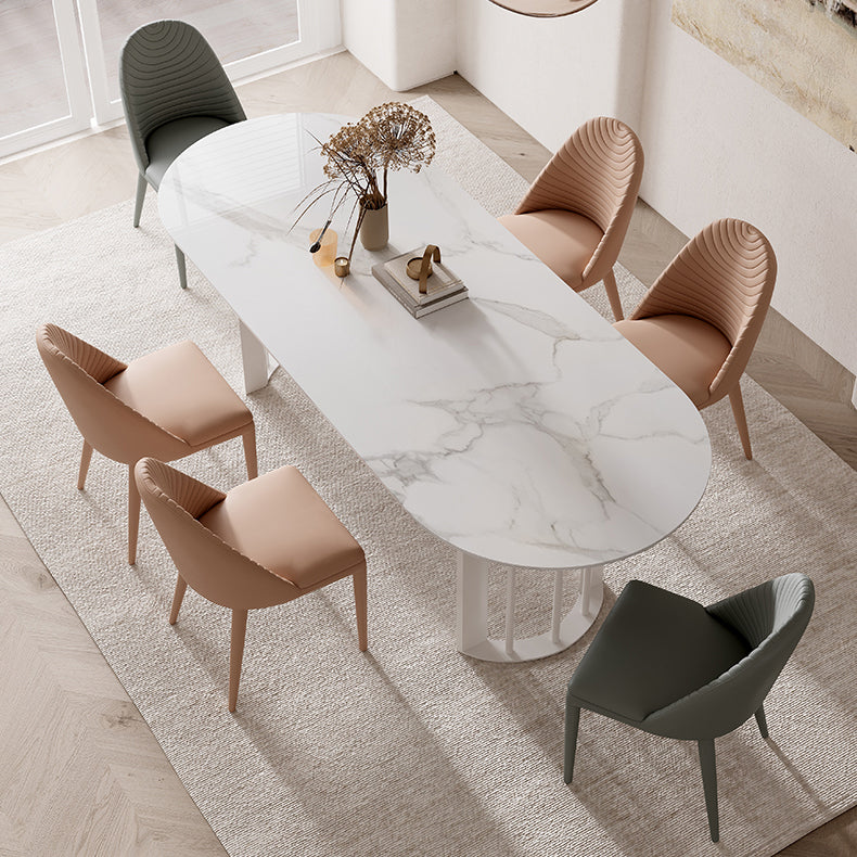 Metal Modern Double Pedestal Dining Table Sintered Stone Top Table for Dining Room and Kitchen Clearhalo ' dining_table' 'Dining Tables & Seating' 'Dining Tables' 'furn' 'furn_dining_table' 'Furniture' 'furniture_dining_table' 'Kitchen & Dining Furniture' 'kitchen&dining_furn' 'kitchen' 'kitchen_dining_table' 3876002