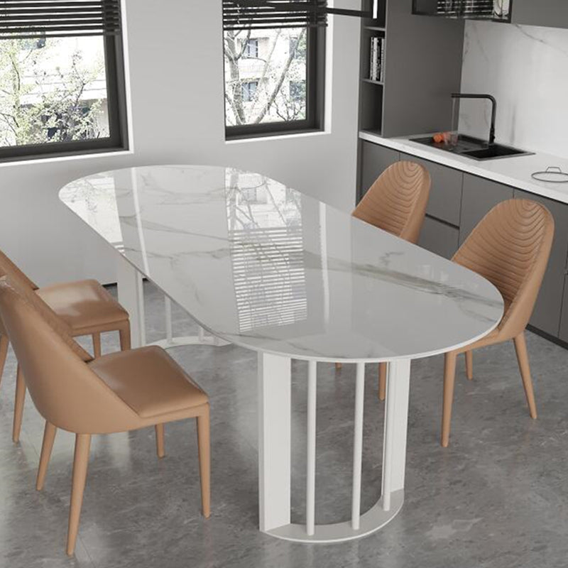 Metal Modern Double Pedestal Dining Table Sintered Stone Top Table for Dining Room and Kitchen Clearhalo ' dining_table' 'Dining Tables & Seating' 'Dining Tables' 'furn' 'furn_dining_table' 'Furniture' 'furniture_dining_table' 'Kitchen & Dining Furniture' 'kitchen&dining_furn' 'kitchen' 'kitchen_dining_table' 3876003
