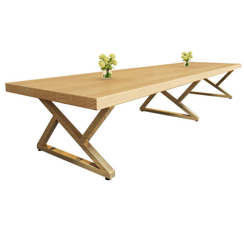 Traditional Luxury Rectangle Dining Room Table Pine Solid Wood Table with Metal Base Natural Without Chairs Clearhalo ' dining_table' 'Dining Tables & Seating' 'Dining Tables' 'furn' 'furn_dining_table' 'Furniture' 'furniture_dining_table' 'Kitchen & Dining Furniture' 'kitchen&dining_furn' 'kitchen' 'kitchen_dining_table' 3876013