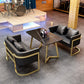 Industrial Style Sintered Stone Dinner Room Kitchen Table Black Table with Gold Frame Clearhalo ' dining_table' 'Dining Tables & Seating' 'Dining Tables' 'furn' 'furn_dining_table' 'Furniture' 'furniture_dining_table' 'Kitchen & Dining Furniture' 'kitchen&dining_furn' 'kitchen' 'kitchen_dining_table' 3876046