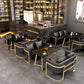 Industrial Style Sintered Stone Dinner Room Kitchen Table Black Table with Gold Frame Clearhalo ' dining_table' 'Dining Tables & Seating' 'Dining Tables' 'furn' 'furn_dining_table' 'Furniture' 'furniture_dining_table' 'Kitchen & Dining Furniture' 'kitchen&dining_furn' 'kitchen' 'kitchen_dining_table' 3876048